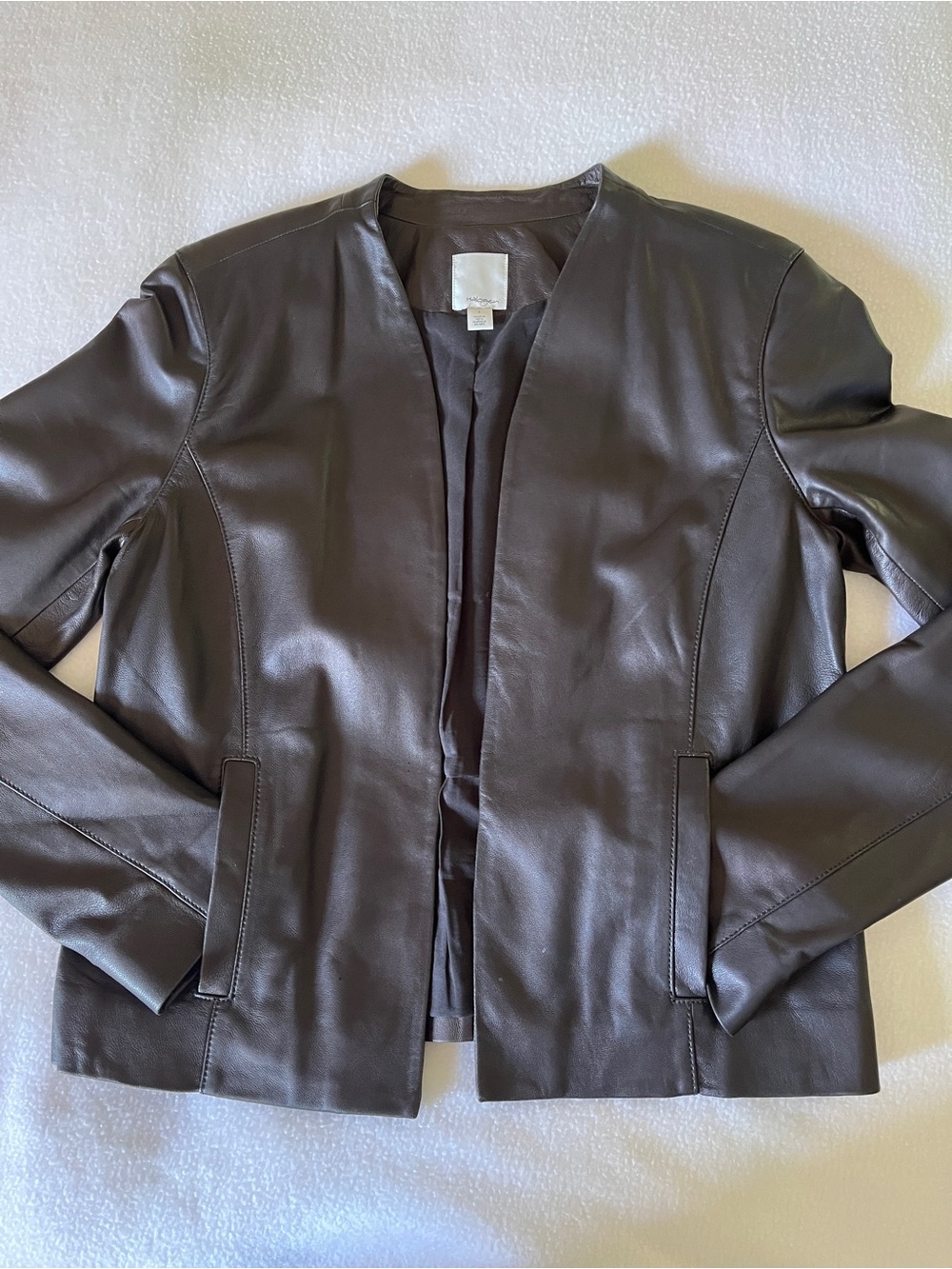 Halogen Dark Black Leather Open-Front Jacket